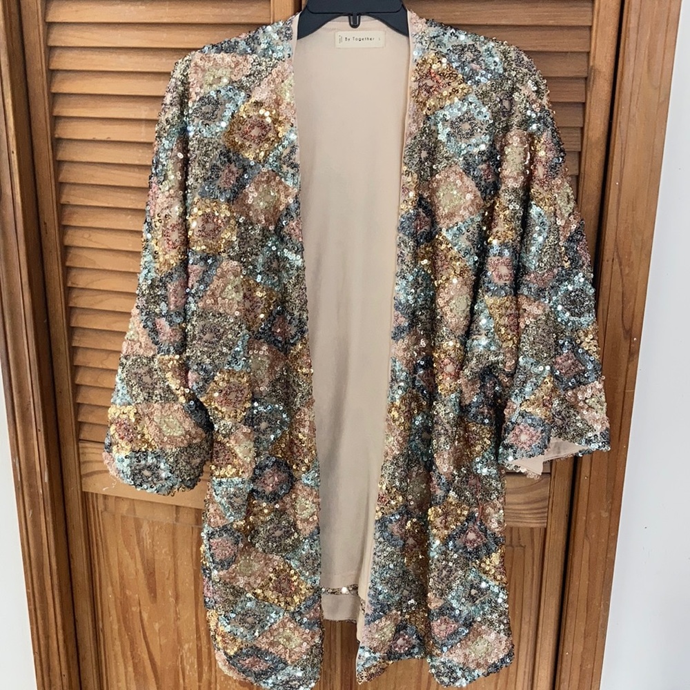 Sequined Cardigan, women’s size Large, fits like XL, beautiful for wedding, MoB